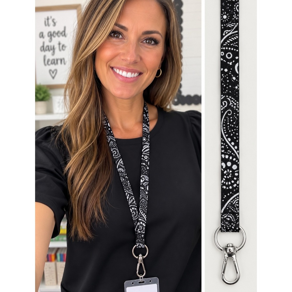 Vera Bradley Wide Lanyard Stellar Paisley Black White 28181-12209 NEW‎